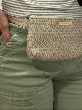 Michael Kors Neutral Signature Logo Belt Bag in Beige and Gold Hardware